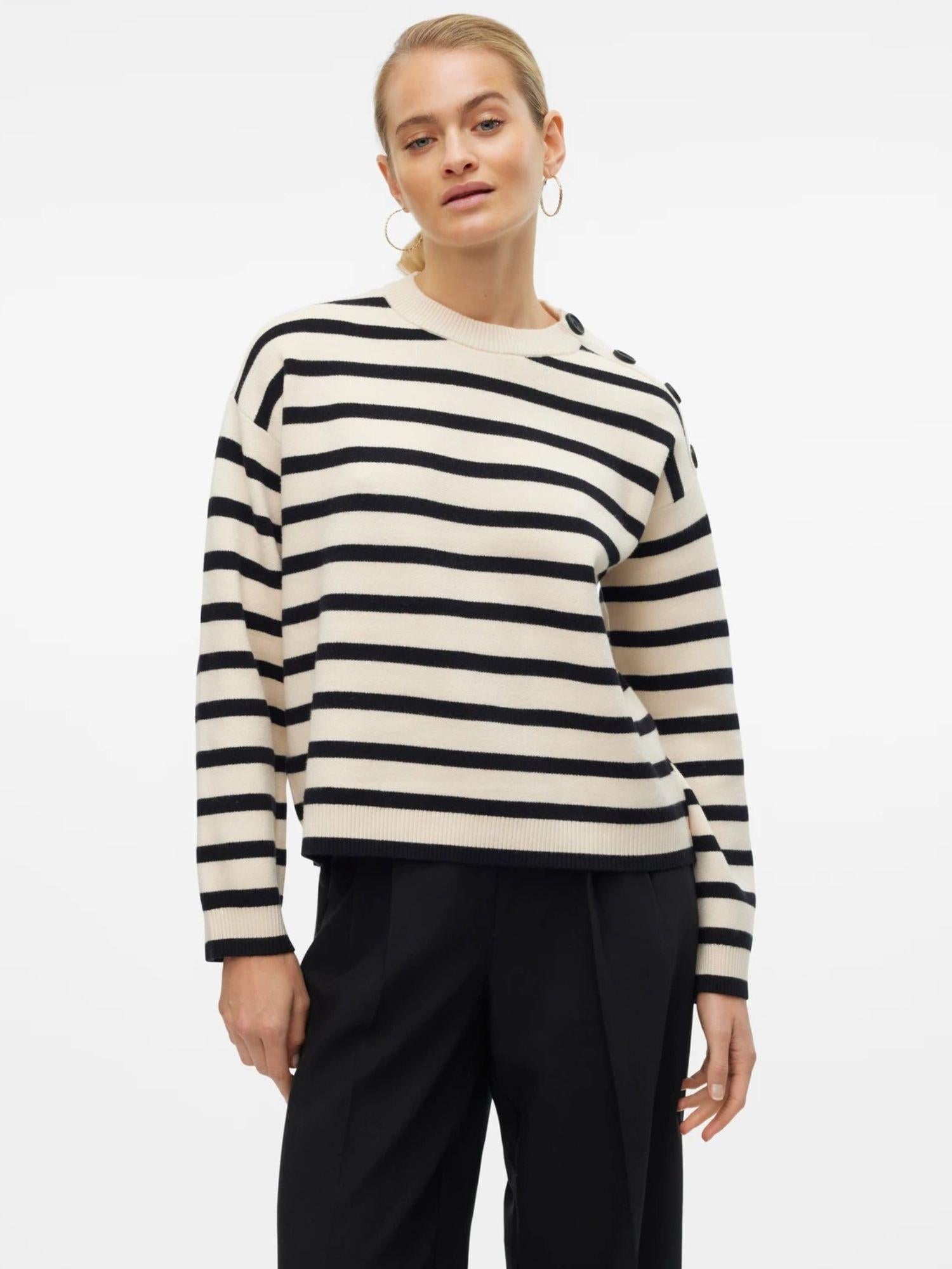 Vero Moda Pullover Donna Saba Bianco Panna e Nero 10310474 Birch BLACK VERO MODA 