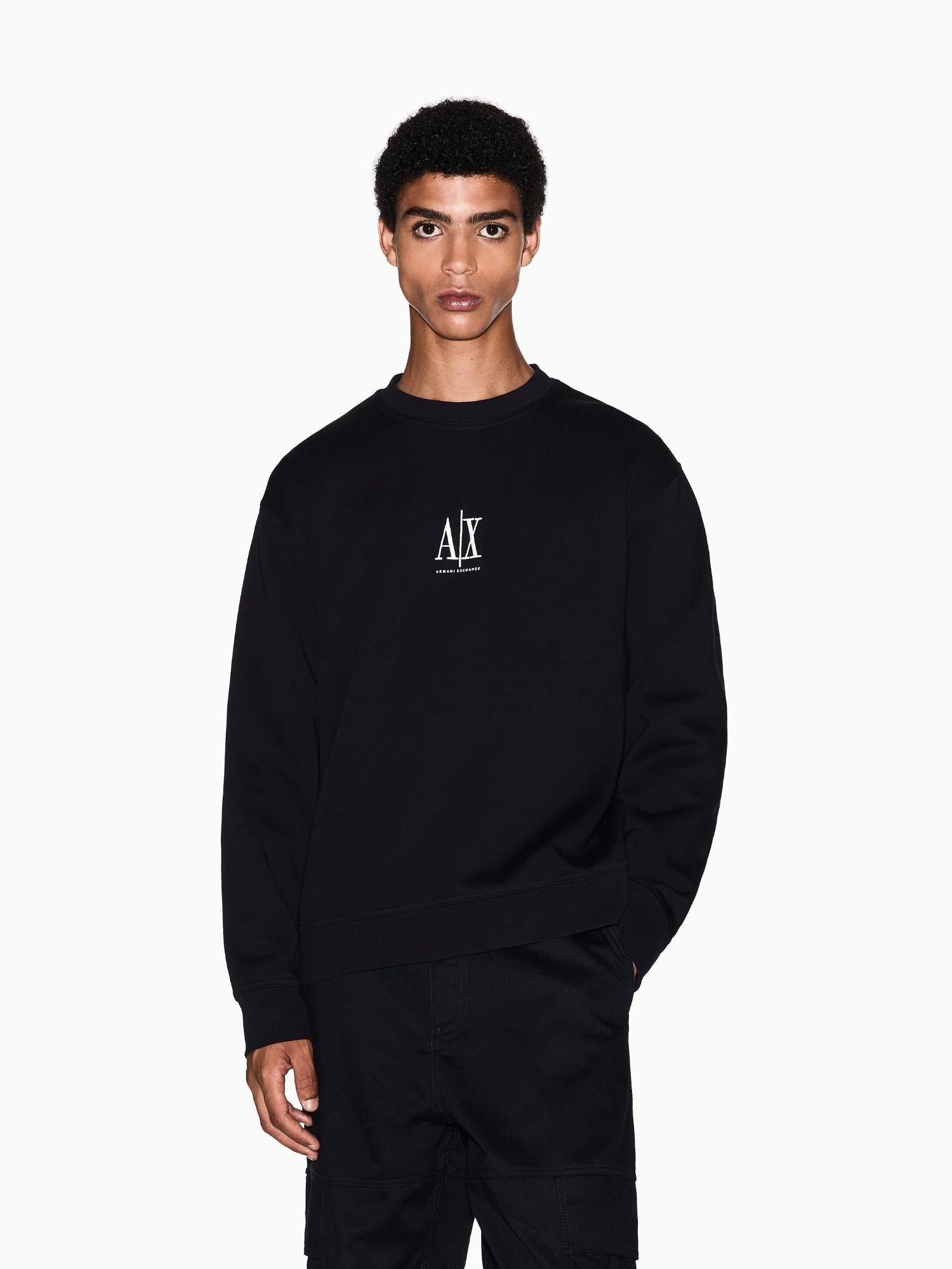 Armani Exchange Felpa girocollo con logo ricamato Uomo Nero XM000368 AF10818 UC001 ARMANI EXCHANGE 