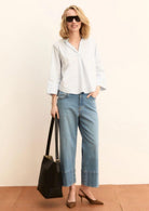 Emme Marella Blusa Donna Emmadorno Bianca Righe Azzurre 2615111091200 007 EMME MARELLA 