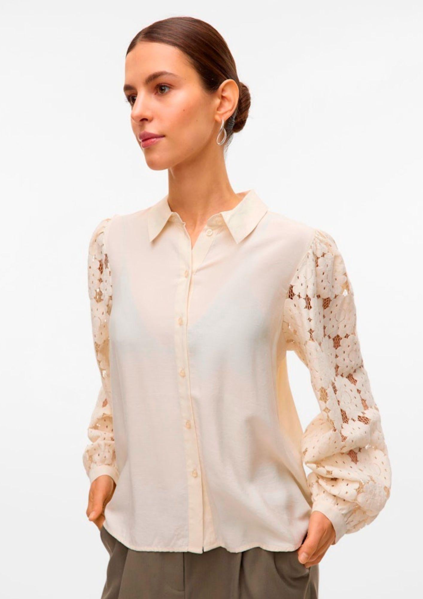 Vero Moda Camicia Donna Fabena Bianco Betulla 10332693 Birch TONE IN TONE LACE VERO MODA 