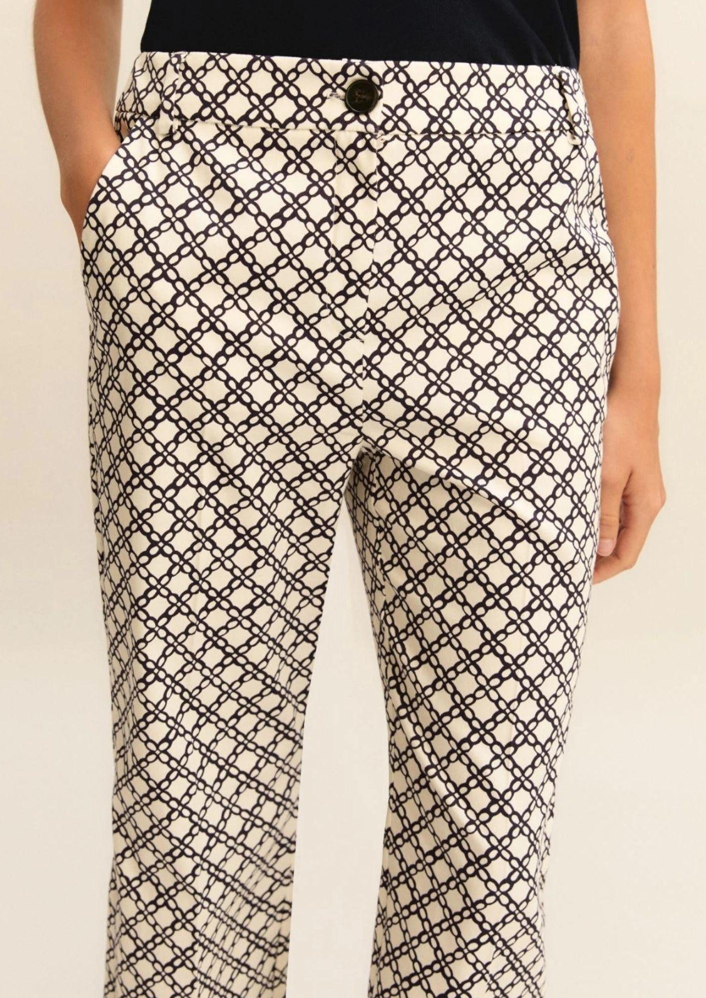 Emme Marella Pantalone Donna Emmclassi Bianco Lana FAntasia Geometrica 2615131201200 001 EMME MARELLA 