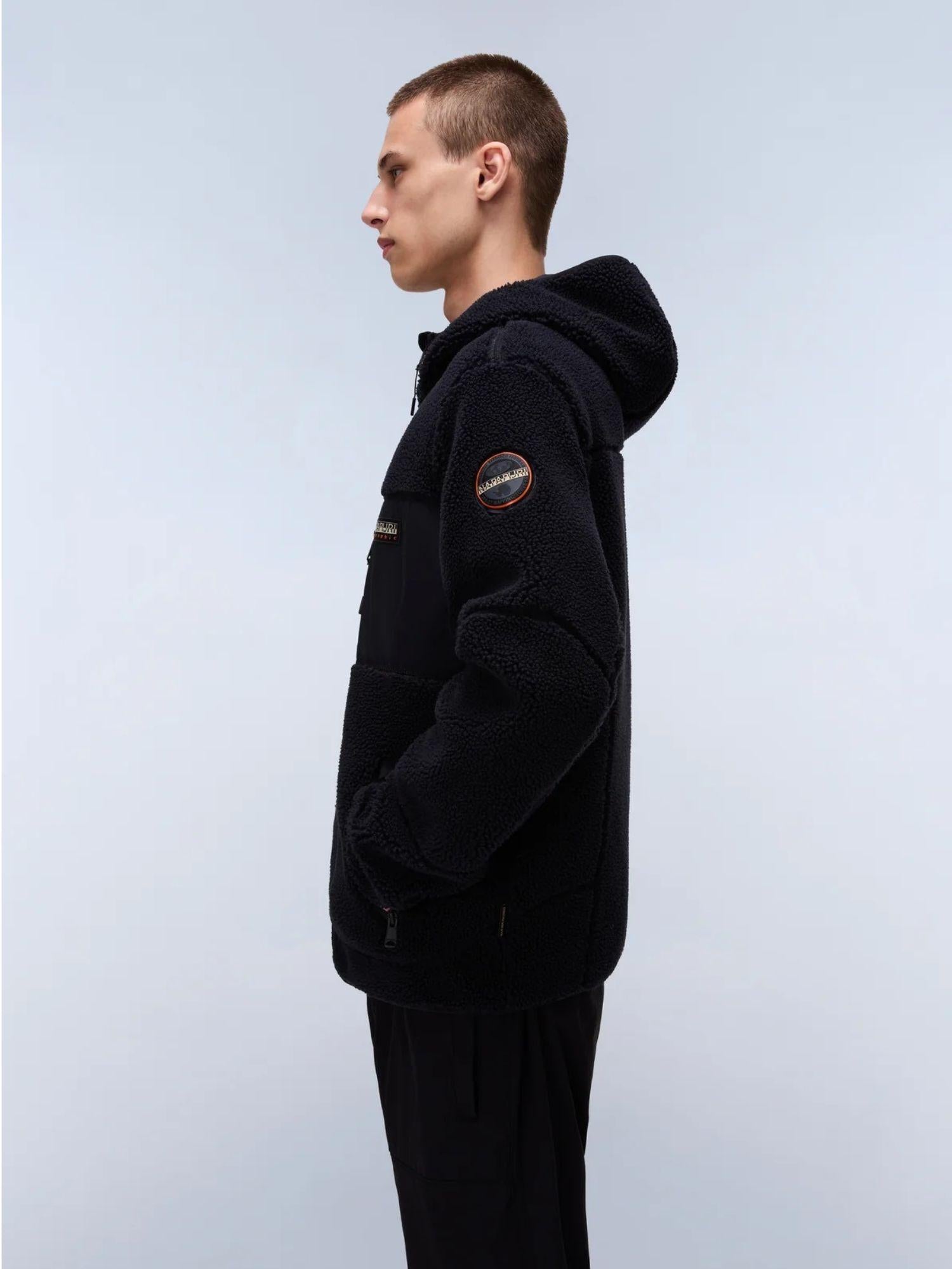 Napapijri Felpa in Pile con Cappuccio e Zip Yupik Uomo Nero NP0A4GNS 041 NAPAPIJRI 