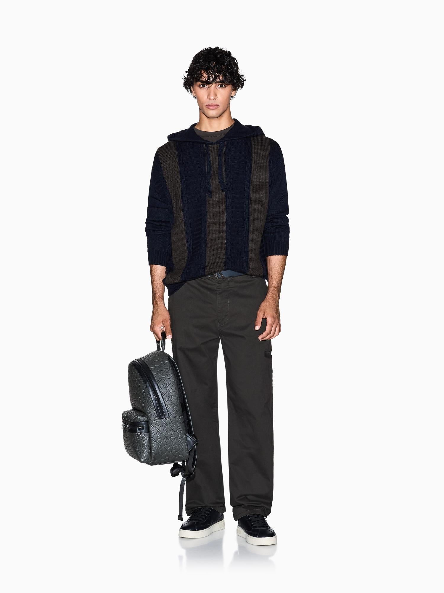 Armani Exchange Maglione Uomo con cappuccio a blocchi Chocolate Melange Deep Navy XM001337 AF19385 M6132 ARMANI EXCHANGE 