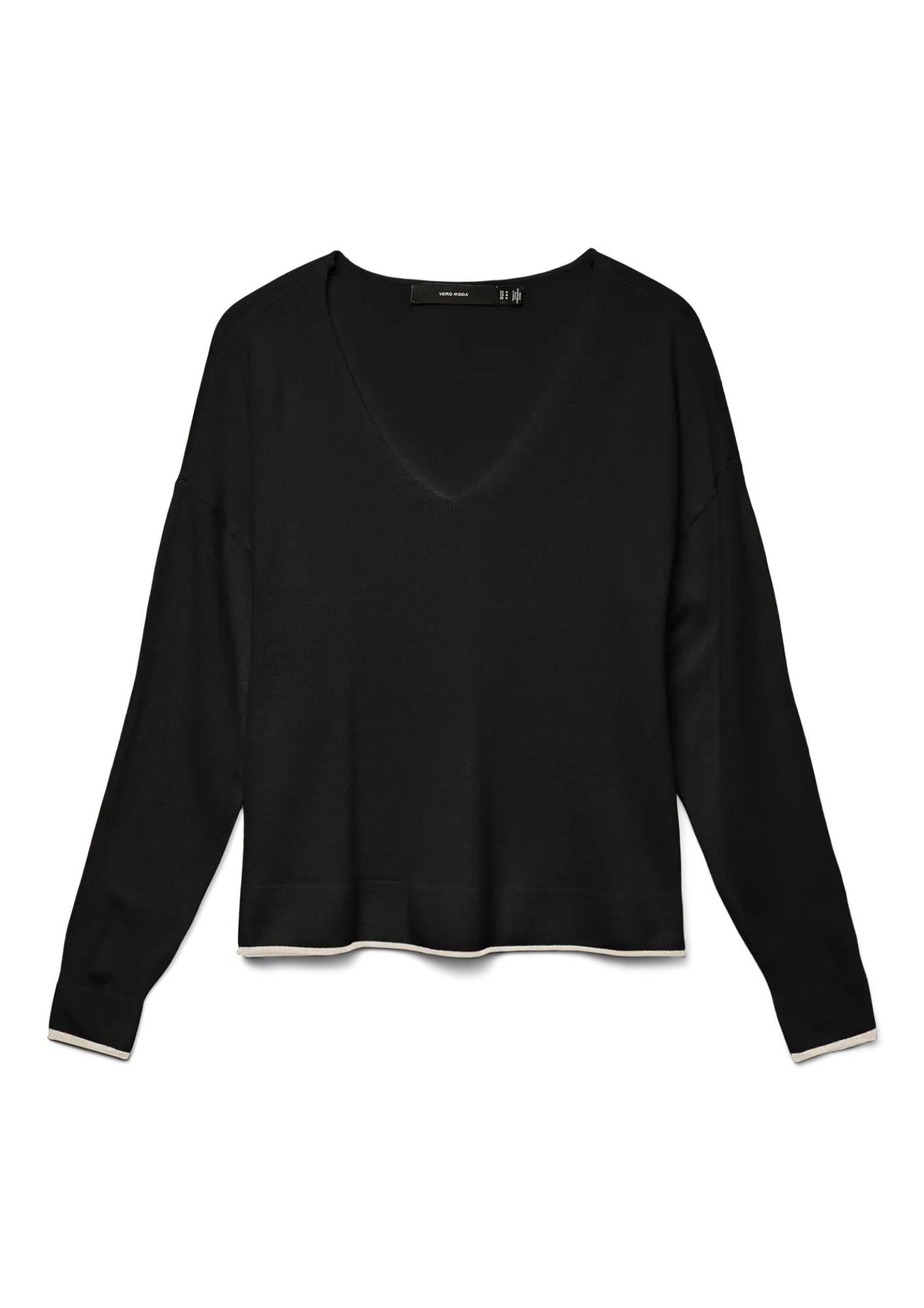 Vero Moda Pullover Donna Breeze Nero Dettaglia Bianchi 10311090 Black W. BIRCH CONTRAST VERO MODA 