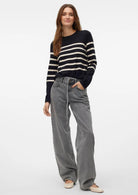 Vero Moda Pullover Donna Saba Nero Strisce Bianche 10309324 Black BIRCH VERO MODA 