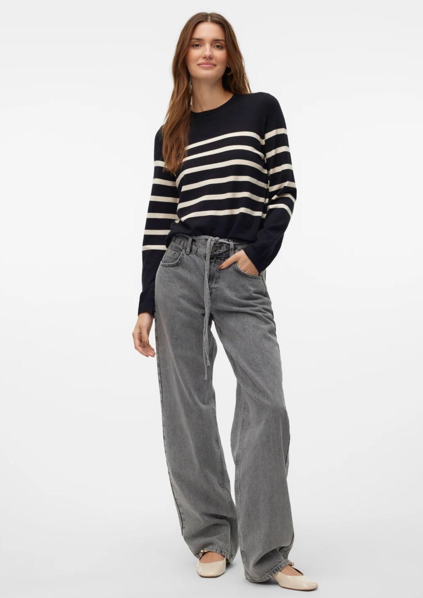 Vero Moda Pullover Donna Saba Nero Strisce Bianche 10309324 Black BIRCH VERO MODA 