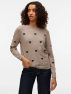 Vero Moda Maglione Donna Doffy Beige E Nero 10330790 Moon Rock W. BLACK BOWS VERO MODA 