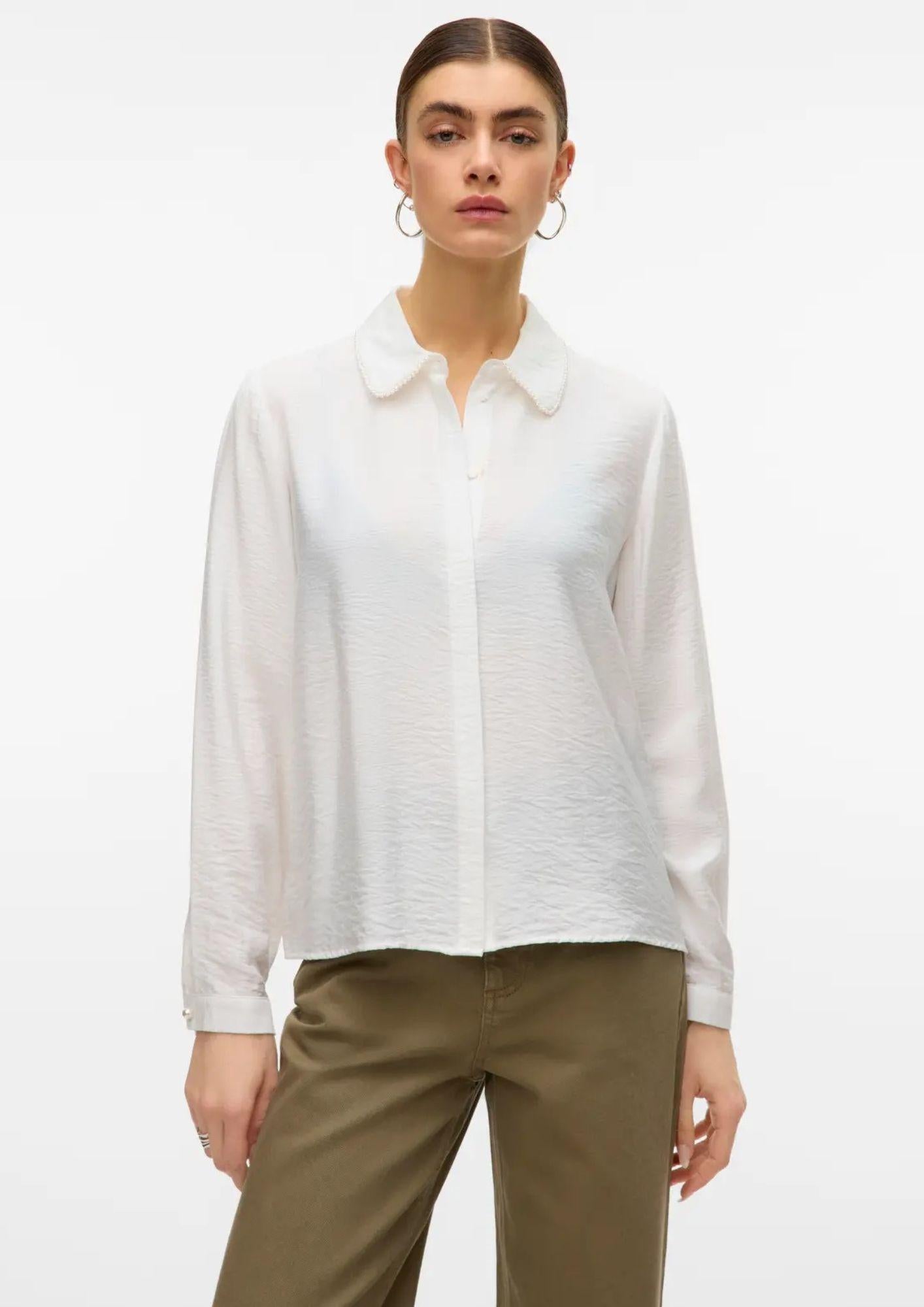 Vero Moda Camicia Donna Falina Bianca 10330306 Snow White PEARL NECKLINE VERO MODA 