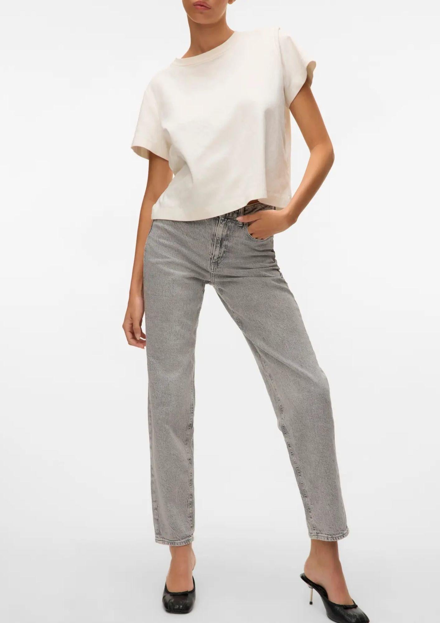 Vero Moda Jeans Donna Tessa A Vita Alta Mom Fit Grigio Chiaro Denim 10308860 Light Grey Denim VERO MODA 