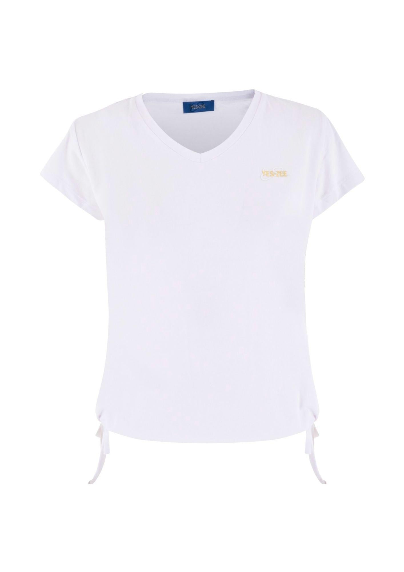 Yes Zee T-Shirt Donna Scollo a V Coulisse Sul Fondo Bianco Gesso T270 S700 0107 YES ZEE 