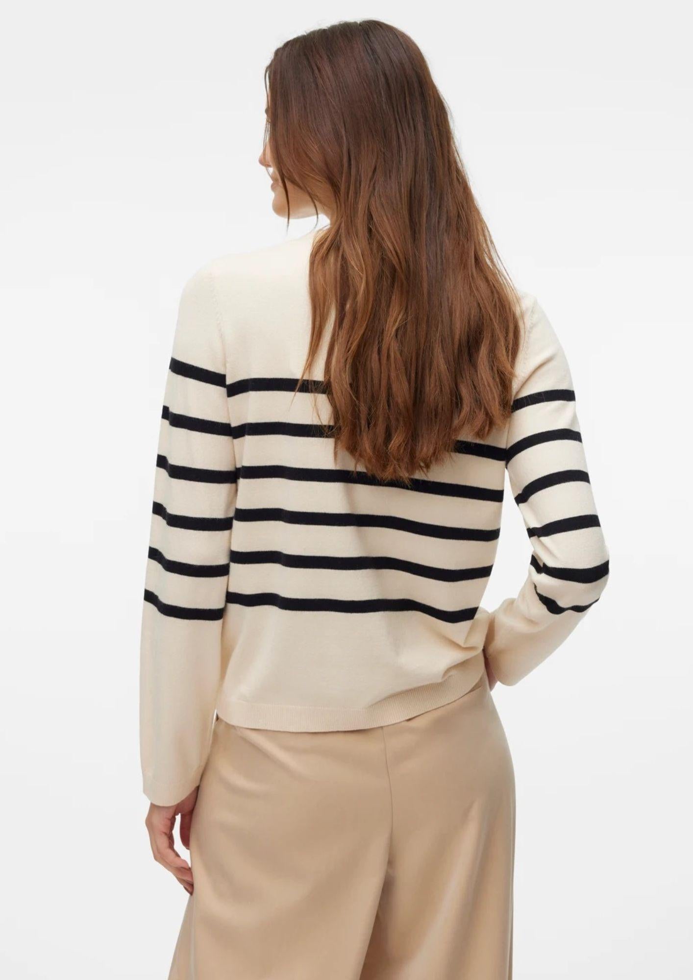 Vero Moda Maglione Donna Saba Bianco Panna A Righe Nere 10309324 Birch BLACK VERO MODA 