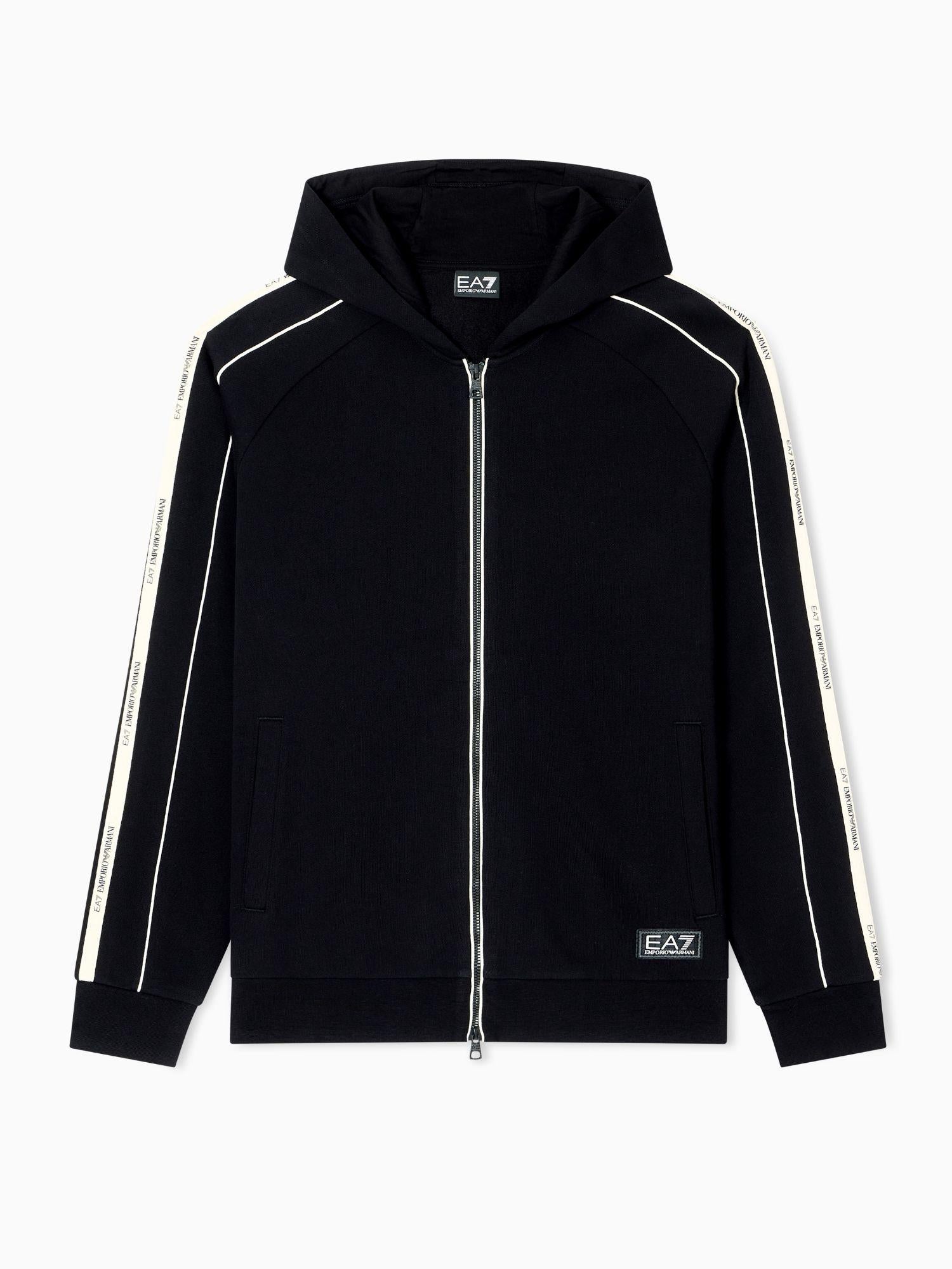 EA7 Emporio Armani Felpa con cappuccio e zip Logo Series in misto cotone Uomo Nero 7M000973 AF10377 UC001 EA7 EMPORIO ARMANI 