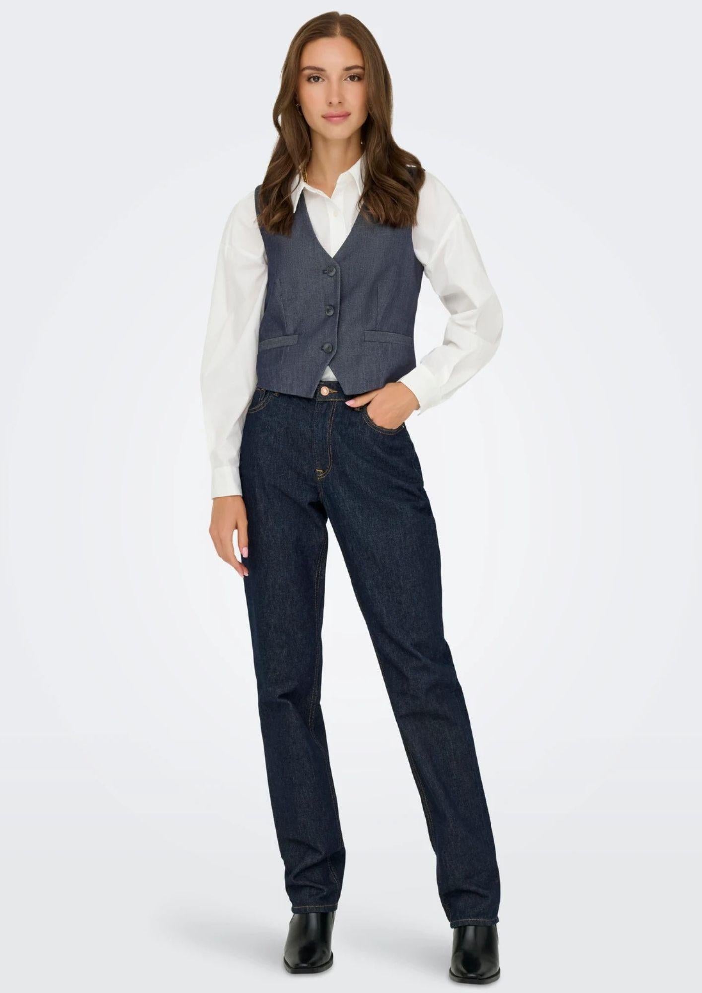 Jacqueline De Yong Gilet Donna Anthony Blu Denim 15358634 Dark Blue Denim JACQUELINE DE YONG 