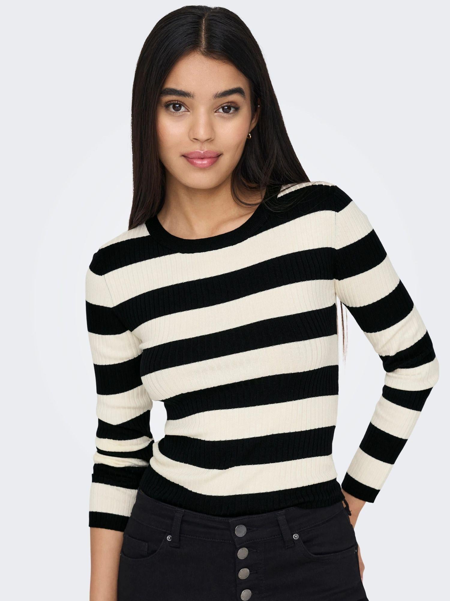Jacqueline De Yong Maglione Donna Plum Nero Eggnog Stripes 15277223 Black W EGGNOG STRIPES JACQUELINE DE YONG 