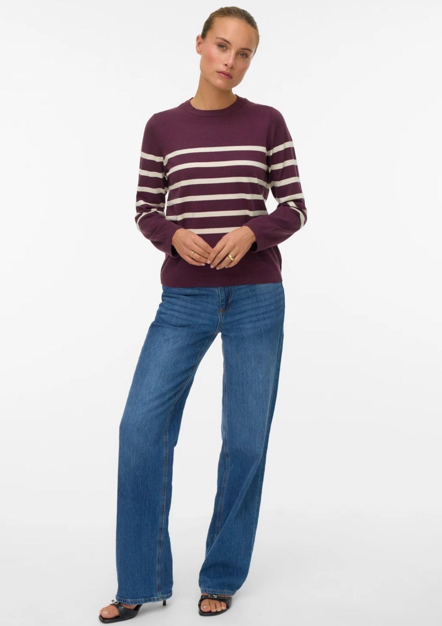 Vero Moda Maglione Donna Saba Bordeaux A Righe Bianche 10309324 Winetasting BIRCH VERO MODA 