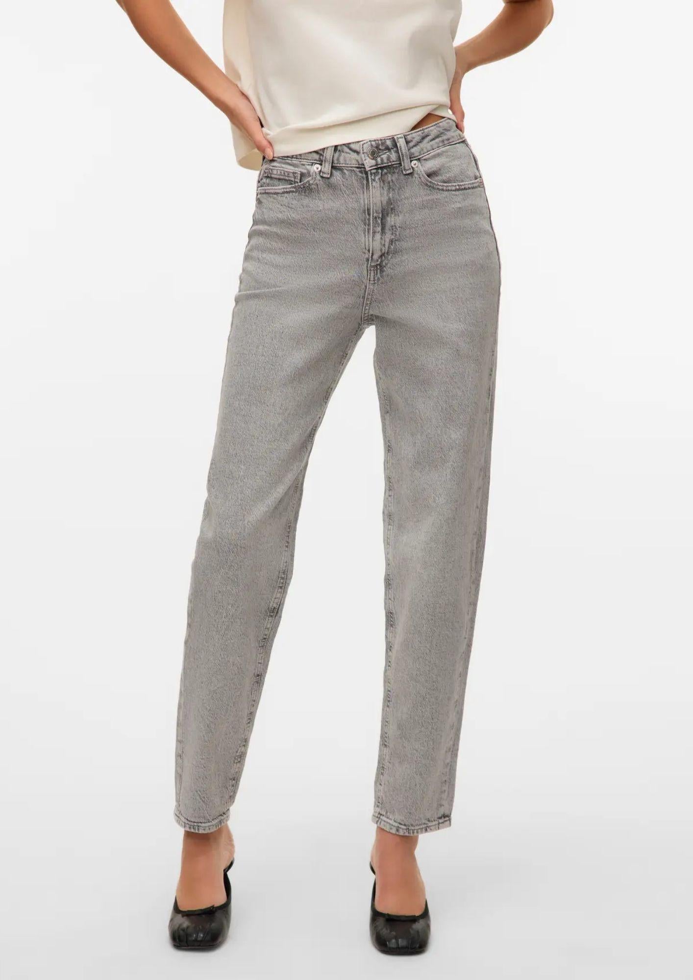 Vero Moda Jeans Donna Tessa A Vita Alta Mom Fit Grigio Chiaro Denim 10308860 Light Grey Denim VERO MODA 