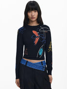 Desigual Maglione leggero con tratti floreali Donna Nero 25WWJF33 2000 DESIGUAL 