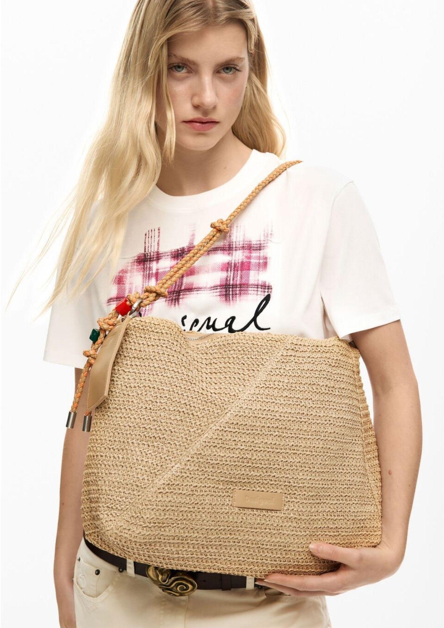 Desigual Borsa Donna Bag Half Logo Raffia Leiria Beige 26SAXO04 1014 DESIGUAL 