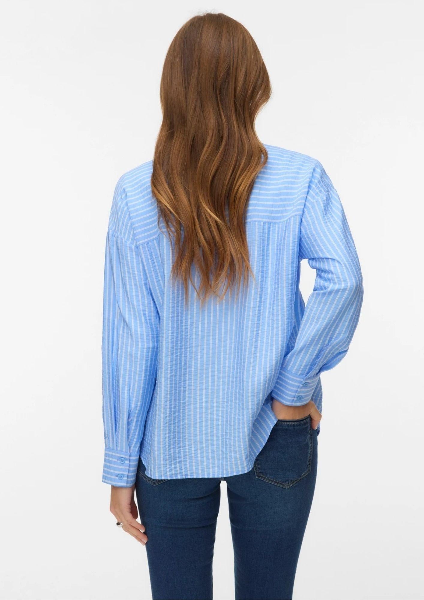Vero Moda Camicia Donna Kaja Blue Sandra Linee Bianche 10340687 Vista Blue Sandra VERO MODA 