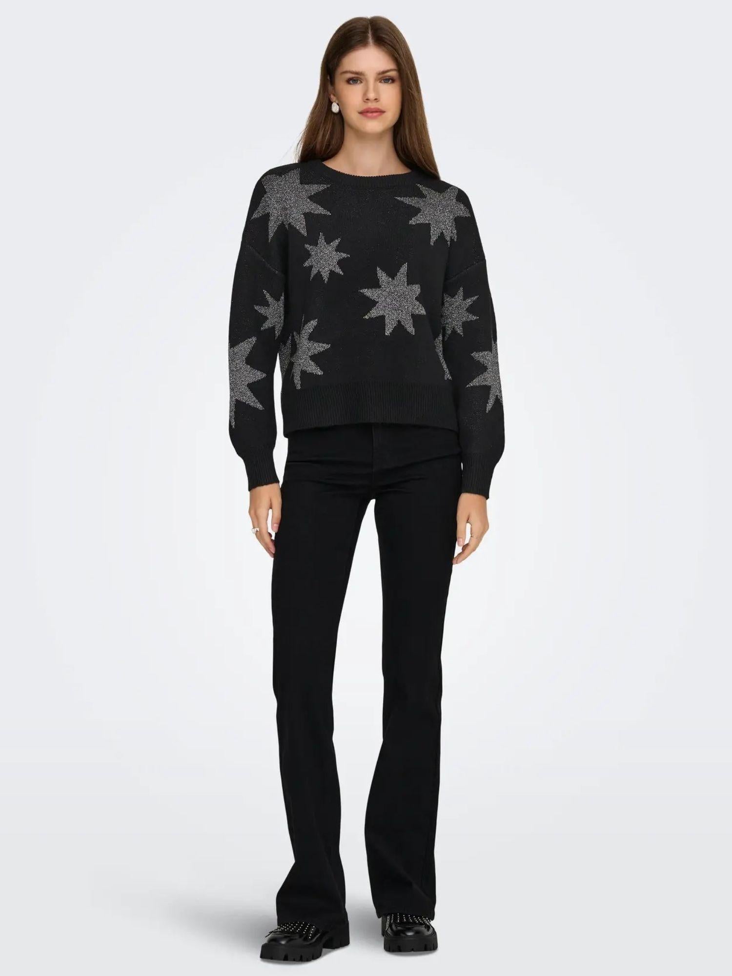 Only Pullover Donna Rosie Nero 15328250 Black Silver Glitter ONLY 