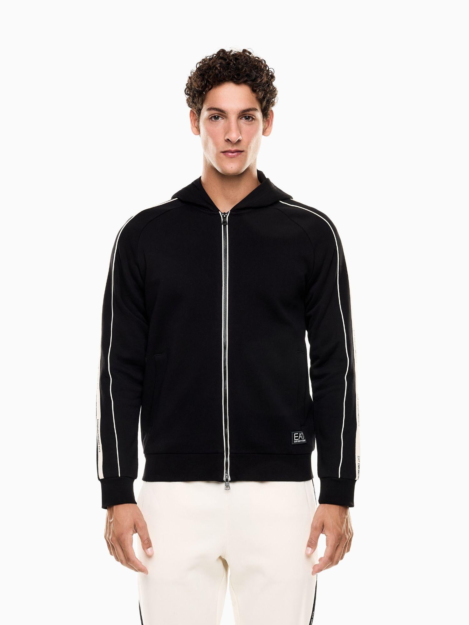 EA7 Emporio Armani Felpa con cappuccio e zip Logo Series in misto cotone Uomo Nero 7M000973 AF10377 UC001 EA7 EMPORIO ARMANI 