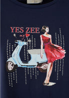 Yes Zee T-Shirt Donna Maniche Pipistrello con Risvolto Blu Navy T215 S100 0710 YES ZEE 