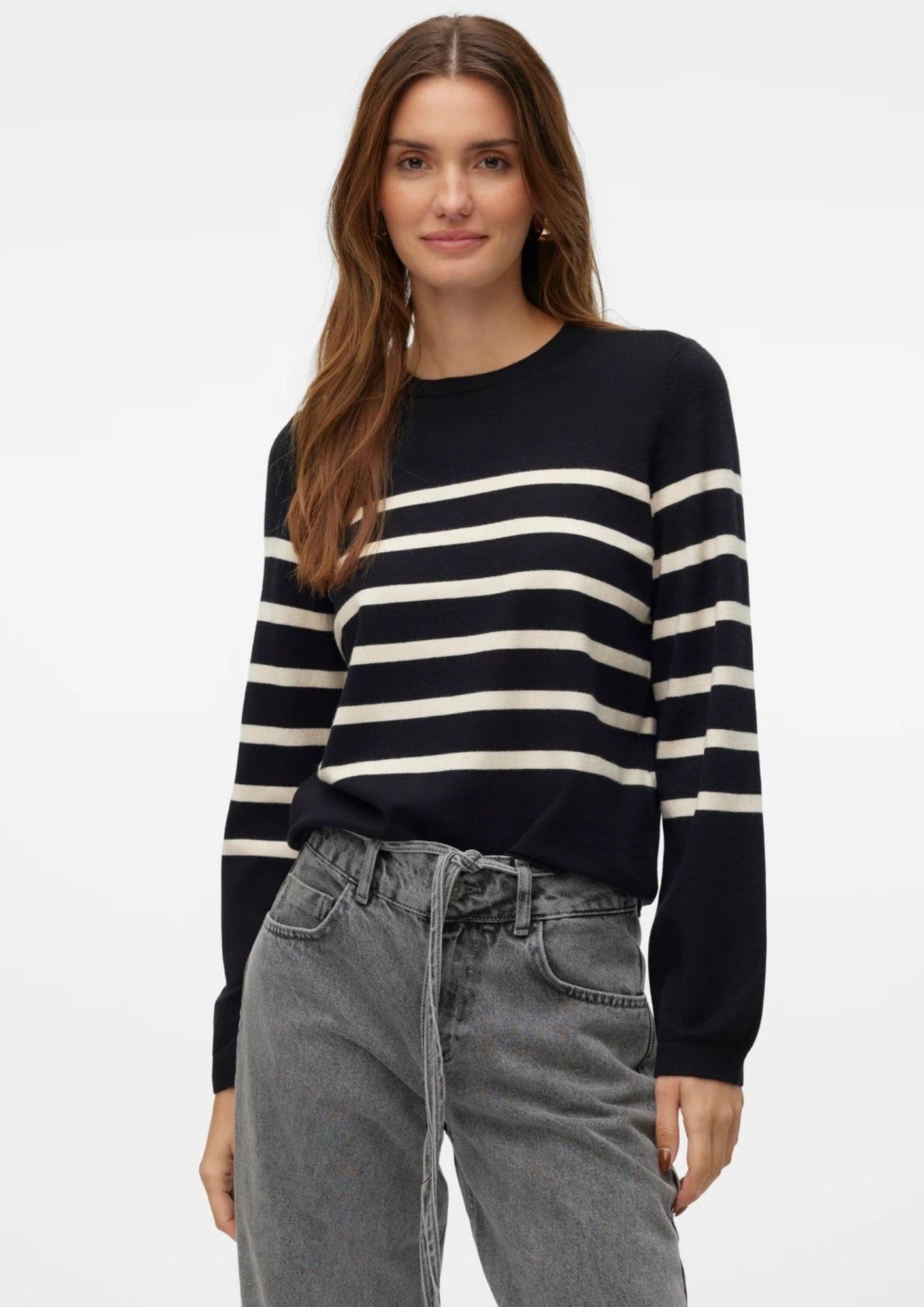 Vero Moda Pullover Donna Saba Nero Strisce Bianche 10309324 Black BIRCH VERO MODA 