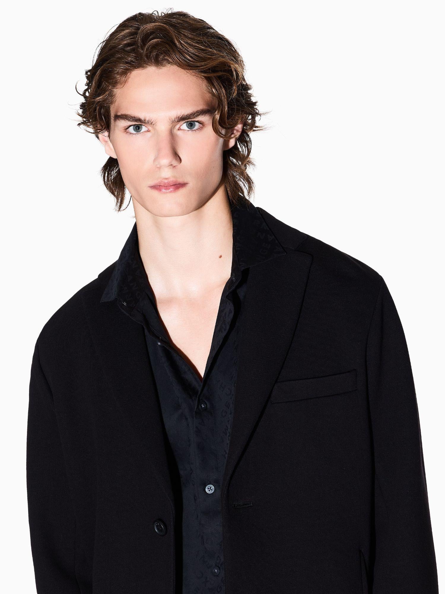 Armani Exchange Camicia regular fit logo allover Uomo Nero Armani XM001142 AF13131 FC022 ARMANI EXCHANGE 