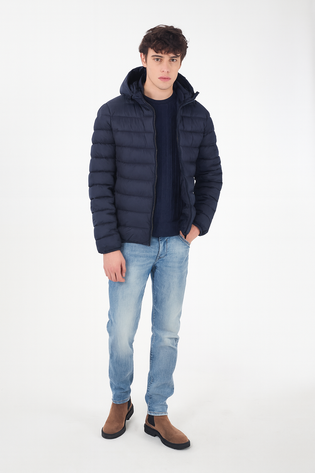 Giubbino Uomo Trapuntato Con Cappuccio Blu J876 QG00 0713 YES ZEE 