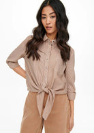 Only Camicia Donna Lecey Marrone Linee Bianche 15195910 Toasted Coconut ONLY 