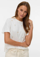 Vero Moda T-Shirt Donna Sola Bianca Stampa Sunflower 10341979 Snow White SUNFLOWER VERO MODA 