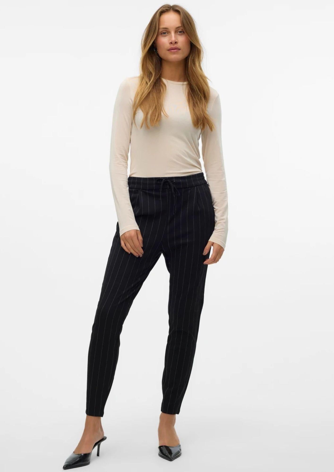 Vero Moda Pantaloni Donna Eva Nero Gessato 10197909 Black SNOW WHITE PINSTRIPE VERO MODA 