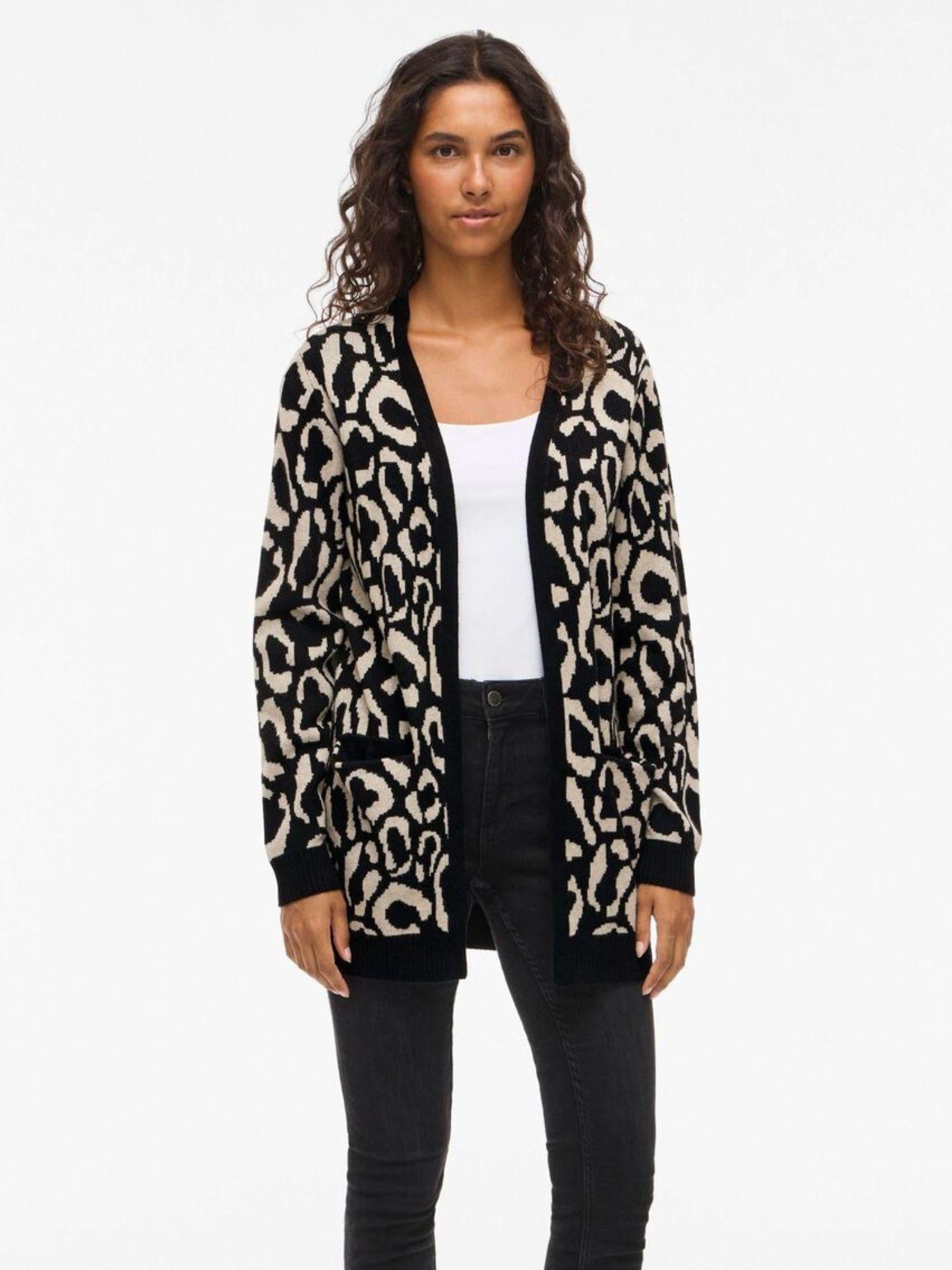Vila Cardigan Donna Tif Animalier Nero 14110112 Black VILA 