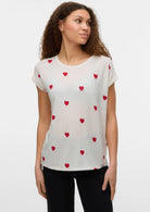 Vero Moda T-Shirt Donna Ava Bianca Cuori Rossi 10214302 Snow White RED SALSA VERO MODA 