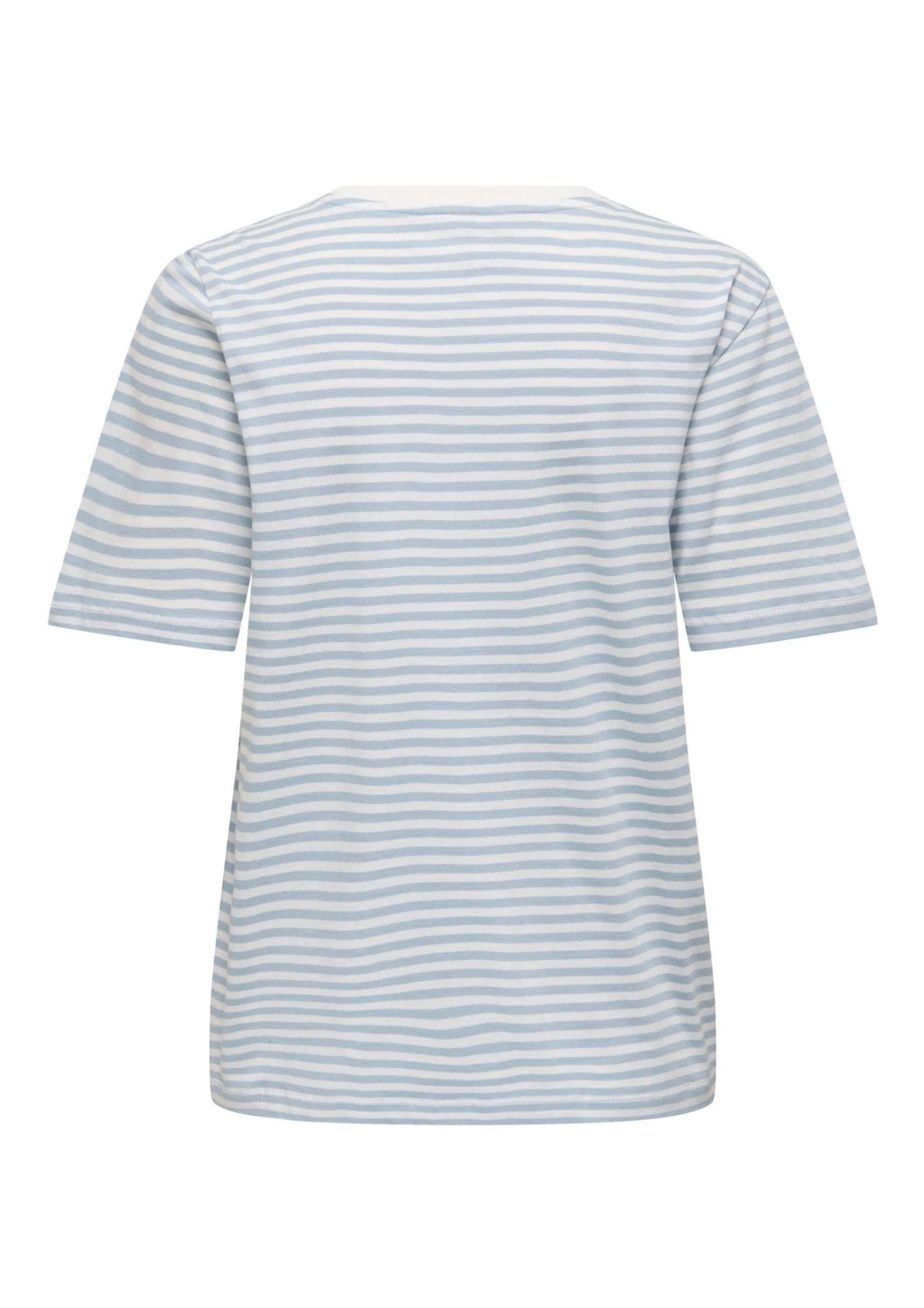 Only T-Shirt Donna Happy Bianca e Azzurra 15370117 Cloud Dancer Soft chambray ONLY 