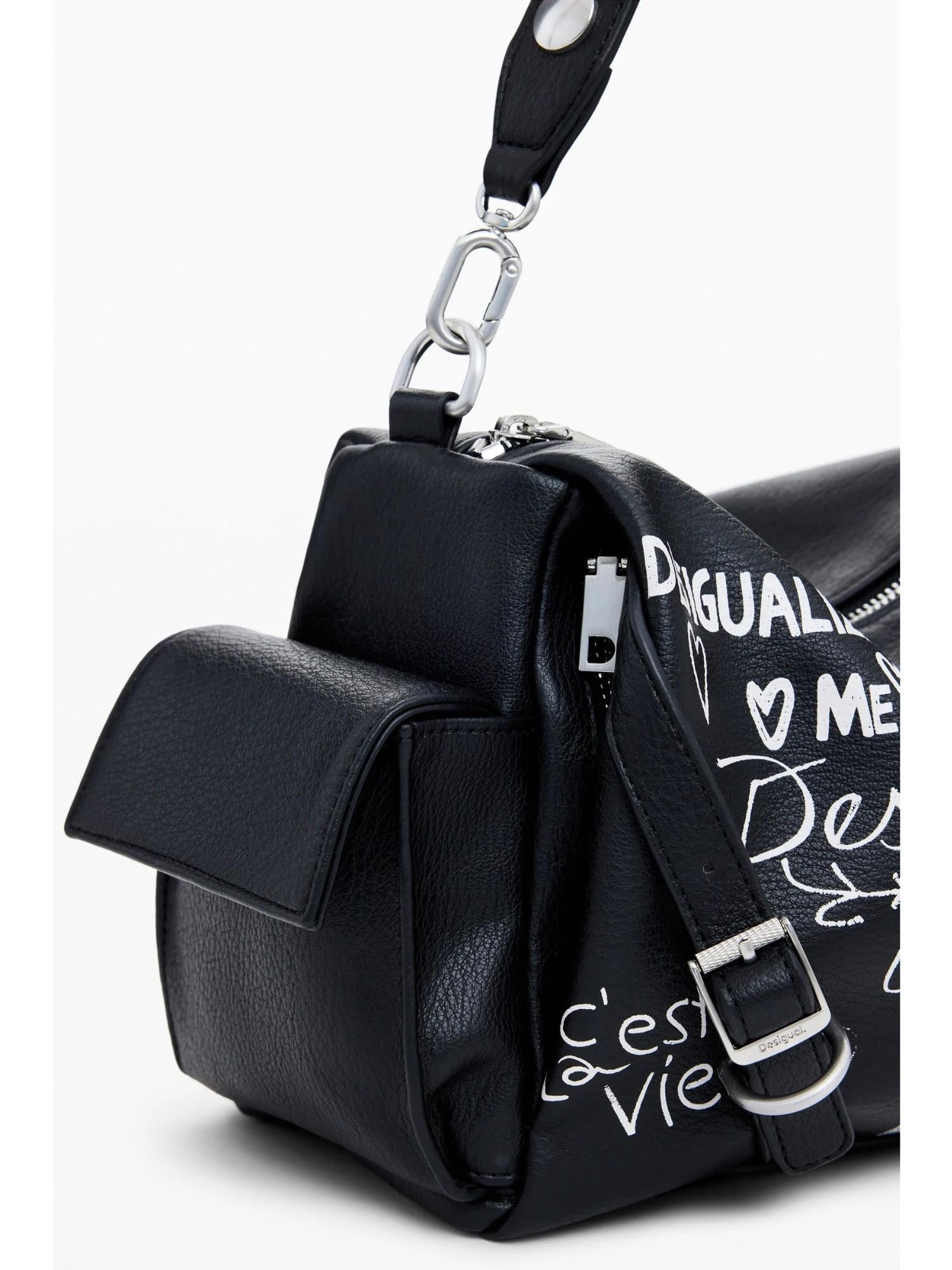 Desigual Borsa bowling effetto pelle lettere media Donna Nero 25WAXPA6 2000 DESIGUAL 