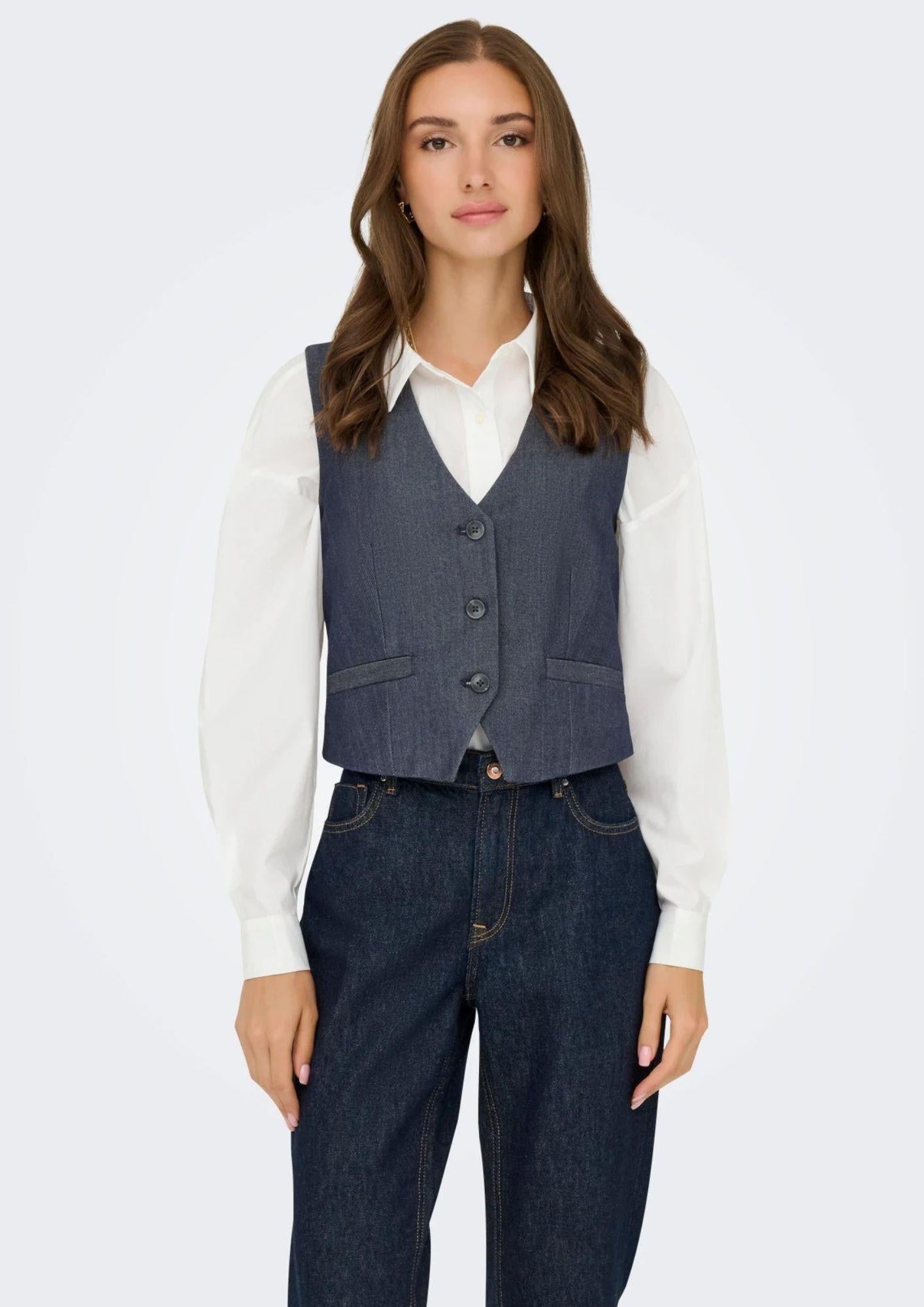 Jacqueline De Yong Gilet Donna Anthony Blu Denim 15358634 Dark Blue Denim JACQUELINE DE YONG 