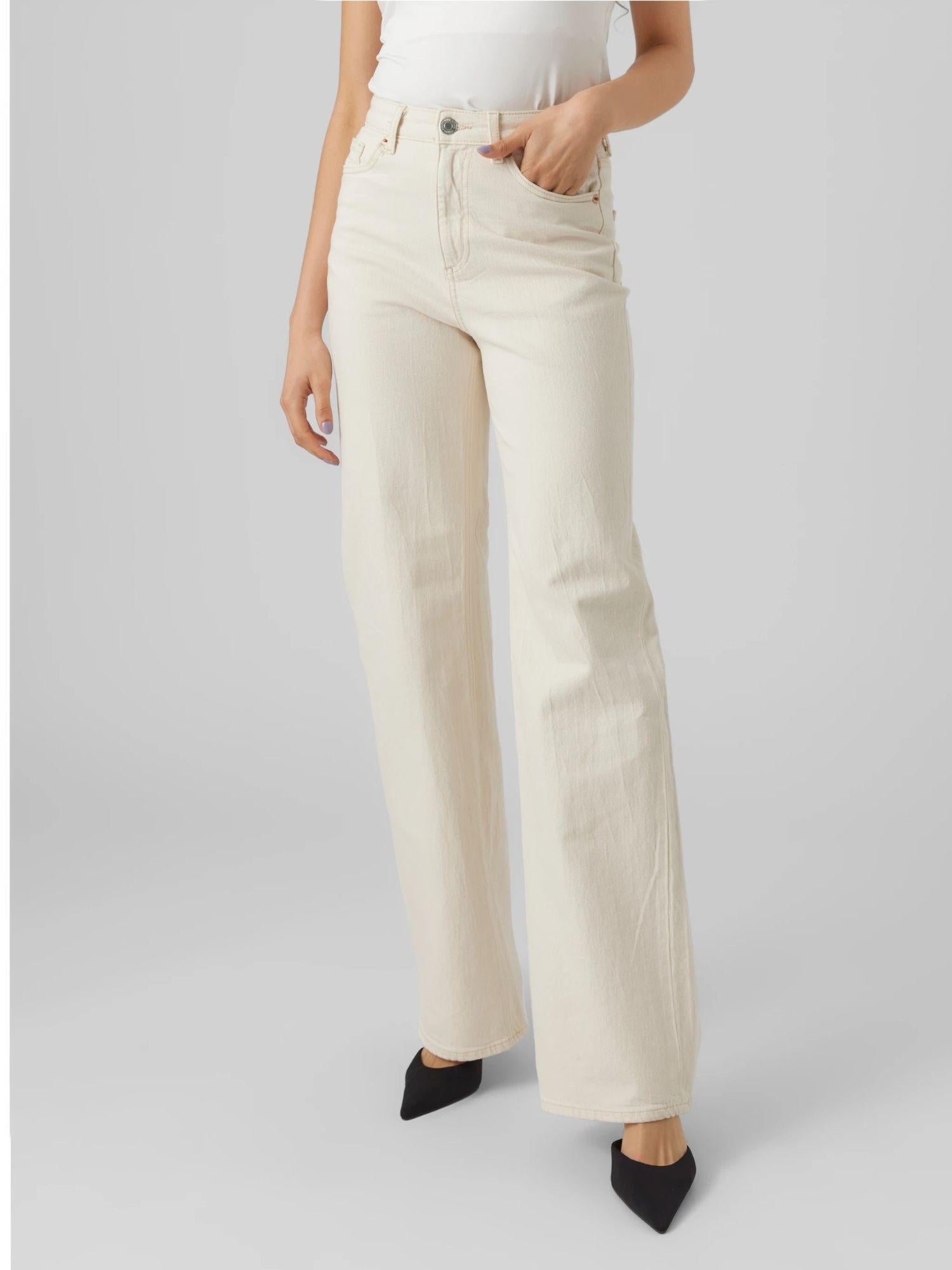 Vero Moda Jeans Donna Wide Fit Ecru VMTessa 10287303 Ecru VERO MODA 