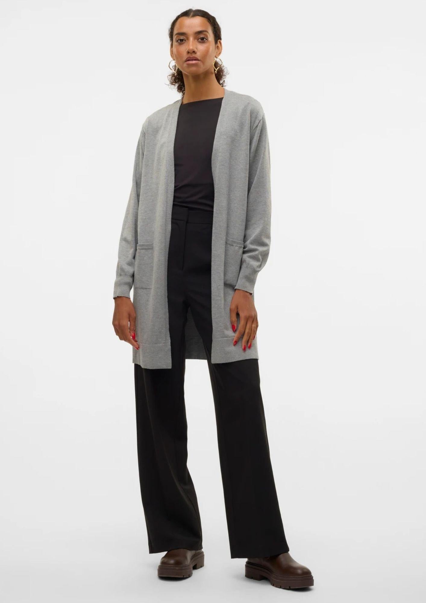 Vero Moda Cardigan Lungo Donna Silje Grigio Medio 10320462 Medium Grey Melange VERO MODA 