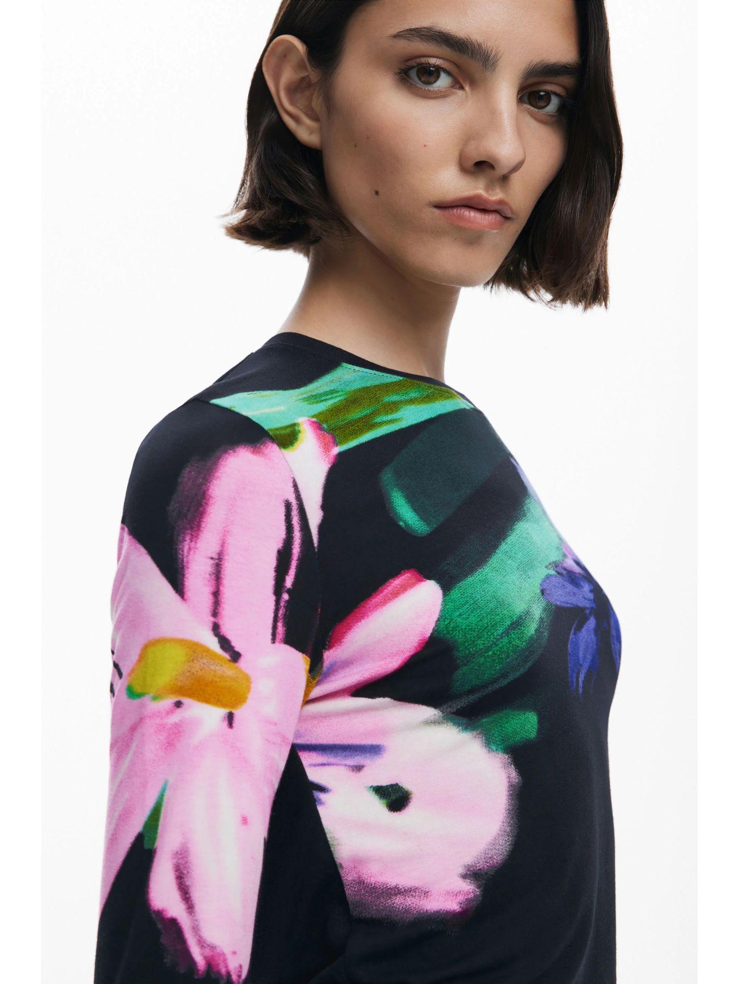 Desigual Maglietta a maniche lunghe con fiori Donna Nero 25WWTK32 2000 DESIGUAL 