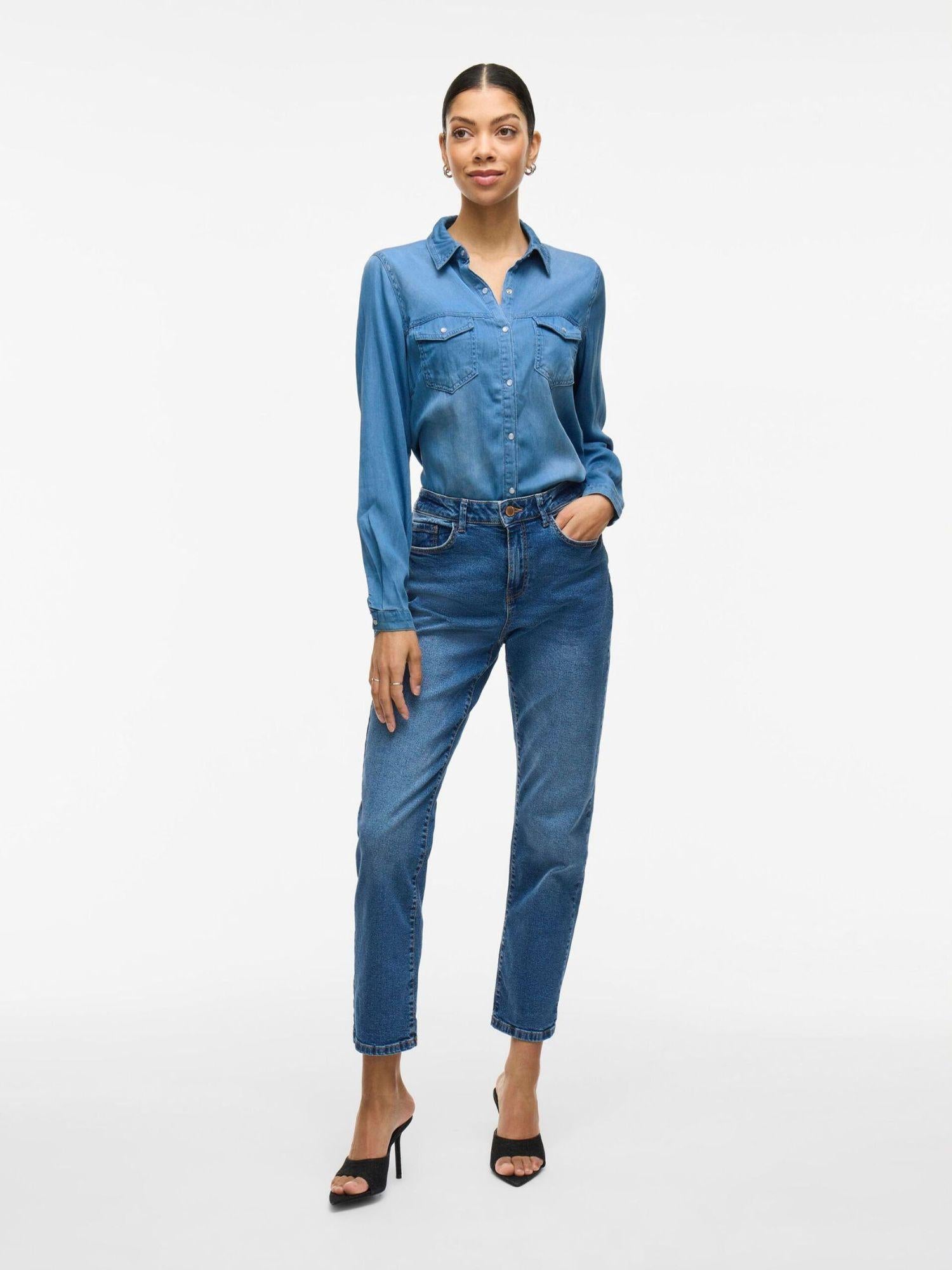 Vila Camicia di Jeans Donna Medium Blue Vibista 14033008 Medium Blue Denim CLEAN VILA 