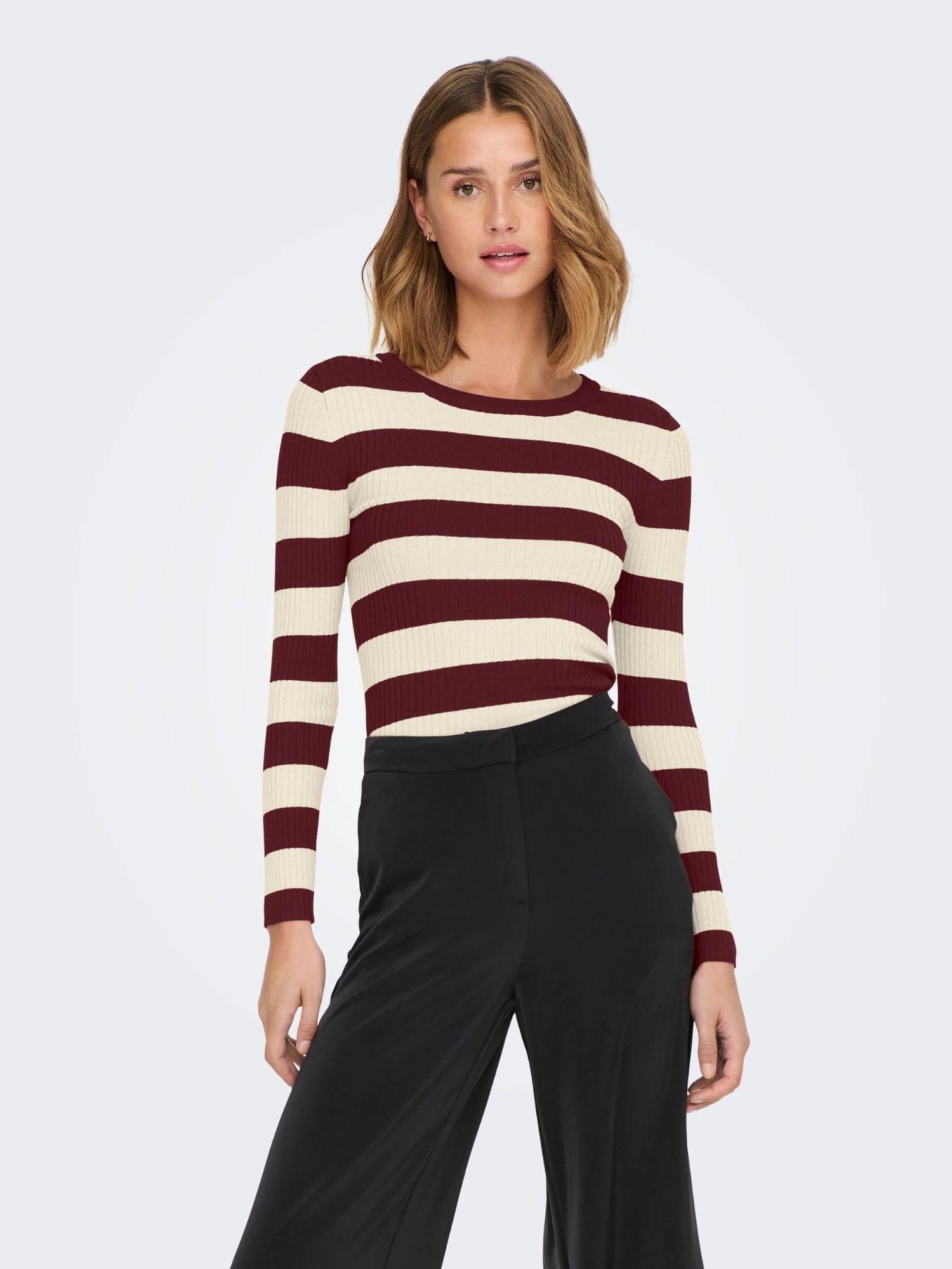 Jacqueline De Yong Maglione Donna Plum Cabernet Eggnog Stripes 15277223 Cabernet W EGGNOG STRIPES JACQUELINE DE YONG 