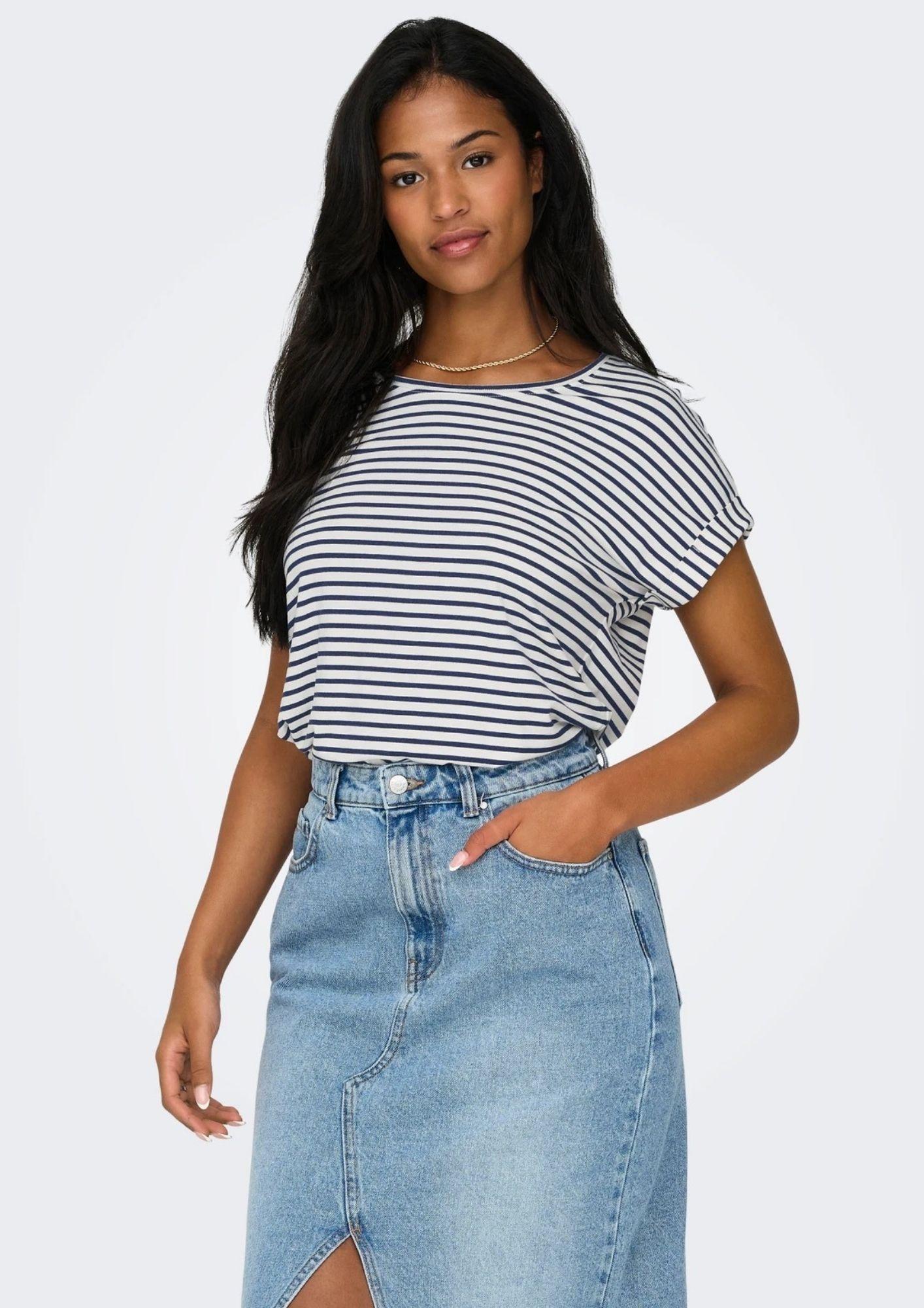 Only T-Shirt Donna Moster Bianca e Blu Naval Accademy 15206243 Naval Academy ONLY 