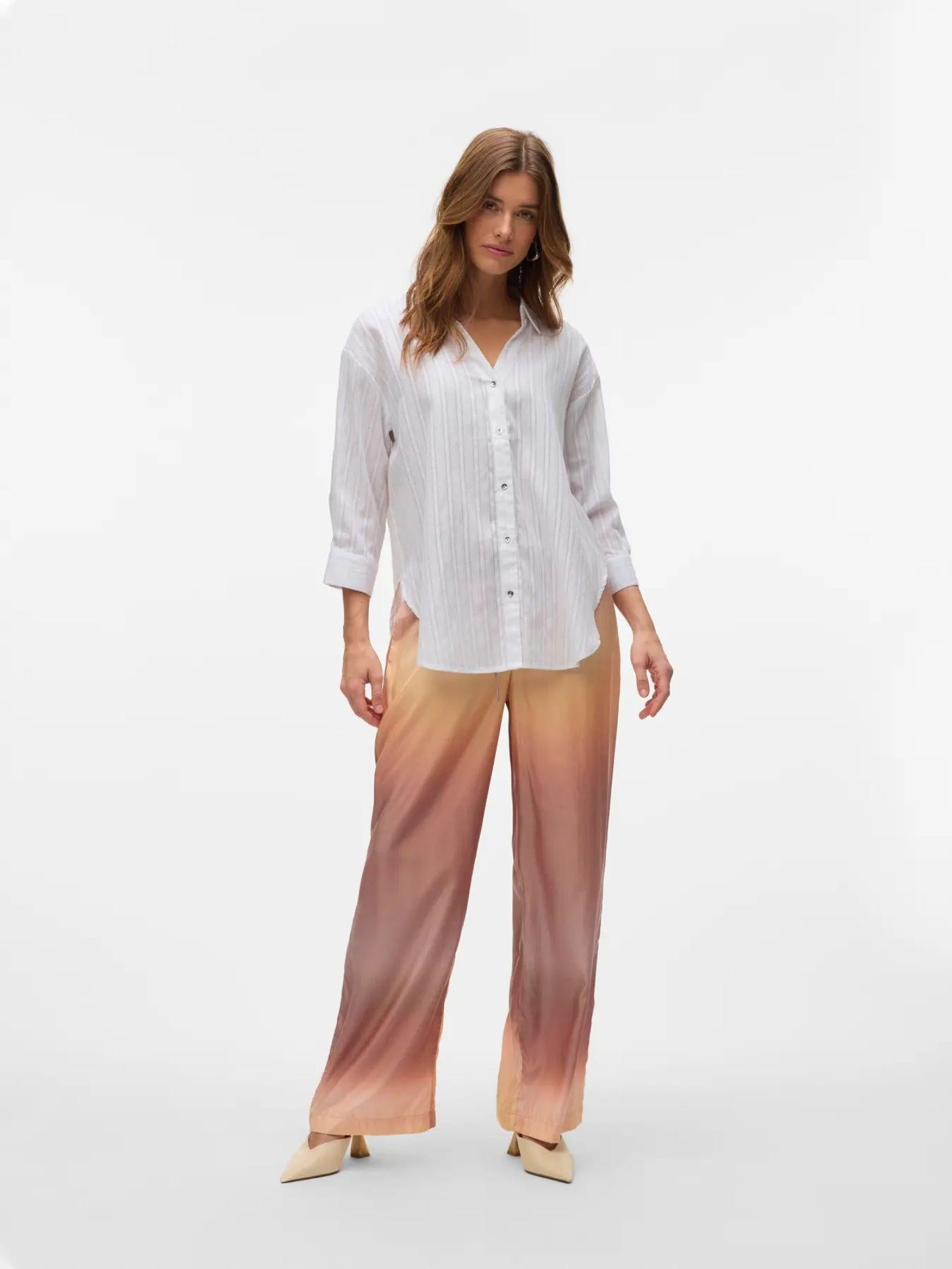 Vero Moda Camicia Donna Olla Maniche 3/4 Bright White Con Filo Lurex Argento 10329382 Bright White VERO MODA 