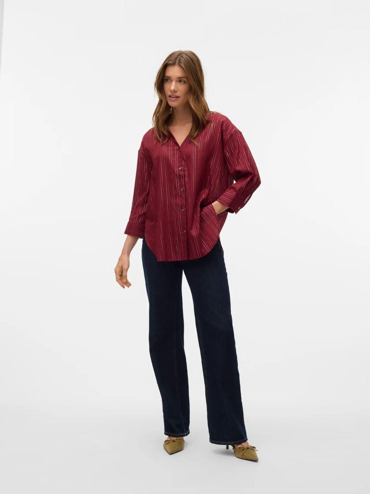 Vero Moda Camicia Donna Olla Maniche 3/4 Syrah Silver Lurex 10329382 Syrah VERO MODA 