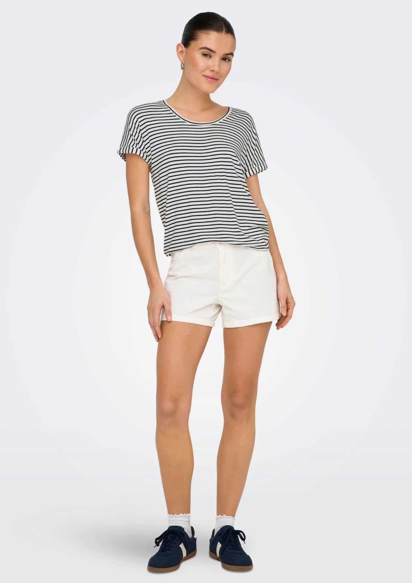 Jacqueline De Yong Top Donna Sissi Bianco e Blu 15325267 Cloud Dancer SKY CAPTAIN JACQUELINE DE YONG 