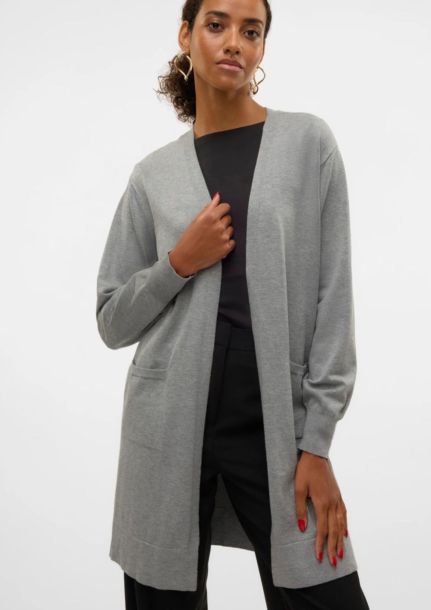Vero Moda Cardigan Lungo Donna Silje Grigio Medio 10320462 Medium Grey Melange VERO MODA 