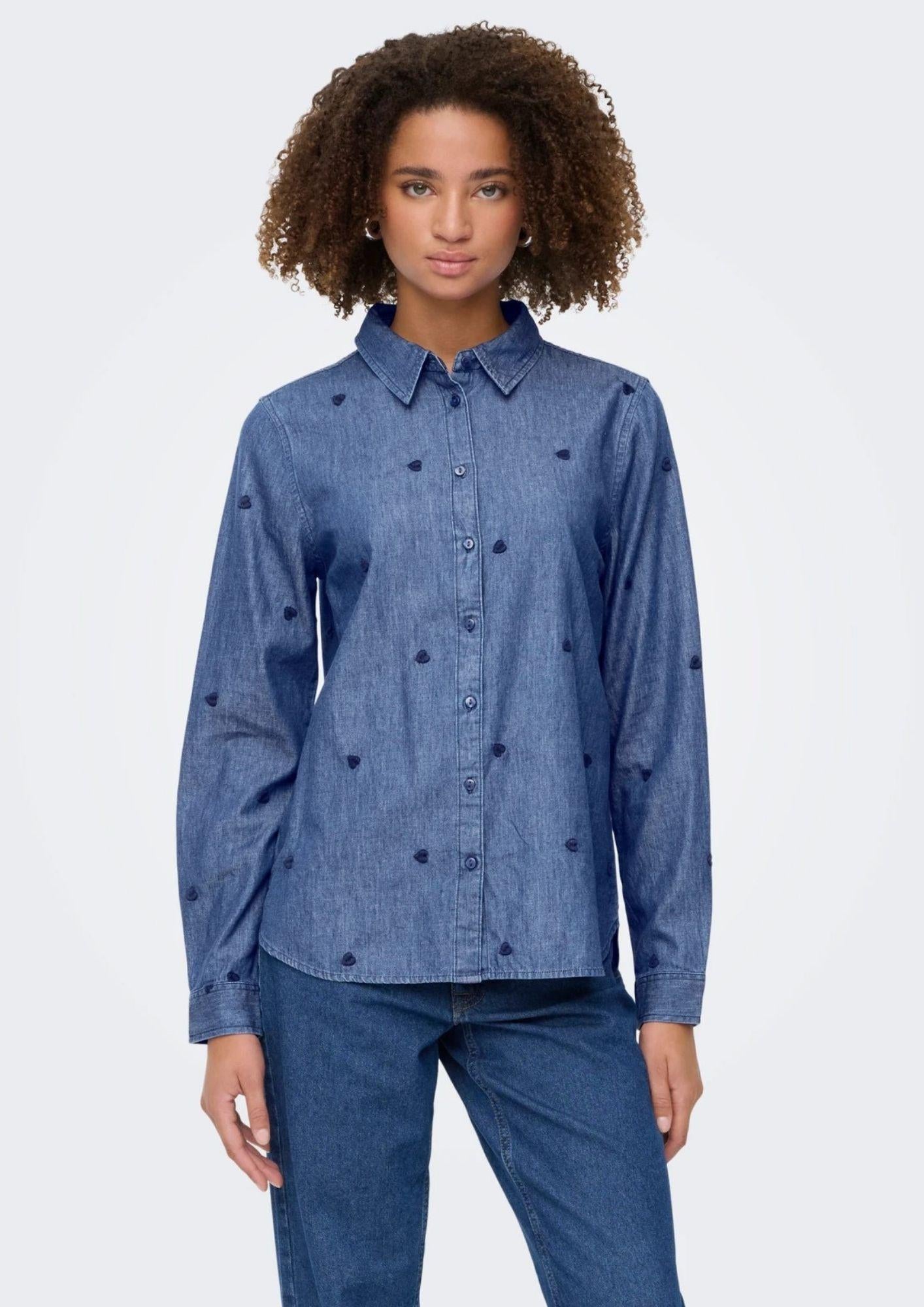 Jacqueline De Yong Camicia Donna Love Blu Medio Denim 15363999 Medium Blue Denim HEART EMBR JACQUELINE DE YONG 