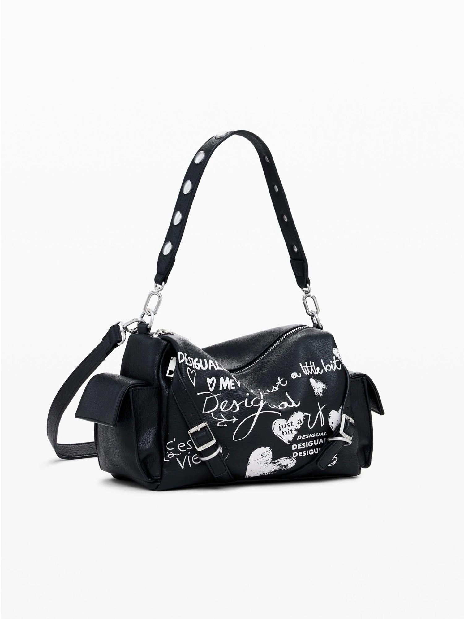 Desigual Borsa bowling effetto pelle lettere media Donna Nero 25WAXPA6 2000 DESIGUAL 
