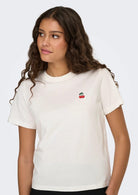 Jacqueline De Yong T-Shirt Donna Pisa Bianca con Ciliegia 15298612 Cloud Dancer CHERRY JACQUELINE DE YONG 